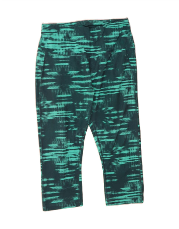 REEBOK Womens Capri Leggings UK 14 Medium Green Geometric Polyester Vintage Reebok and Second-Hand Reebok from Messina Hembry 