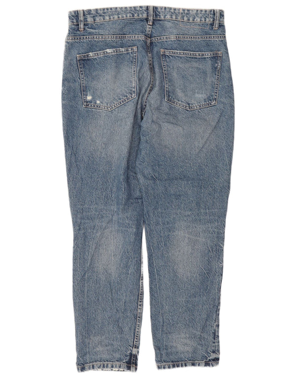 Jeans affusolati effetto consumato a vita alta da donna Zara EU 44 XL W34 L28 Blu