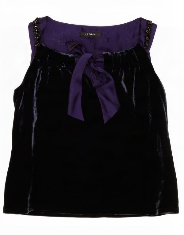 Jaeger Donna Camicetta in Velluto Senza Maniche Top UK 12 Medio Blu Navy