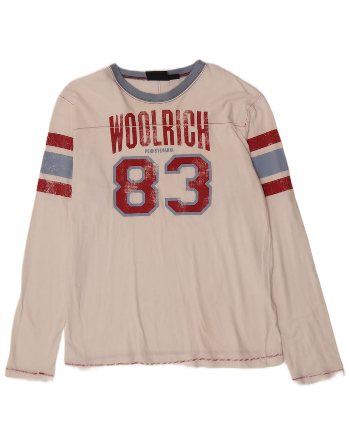 Woolrich Top grafico da uomo a maniche lunghe in cotone bianco grande