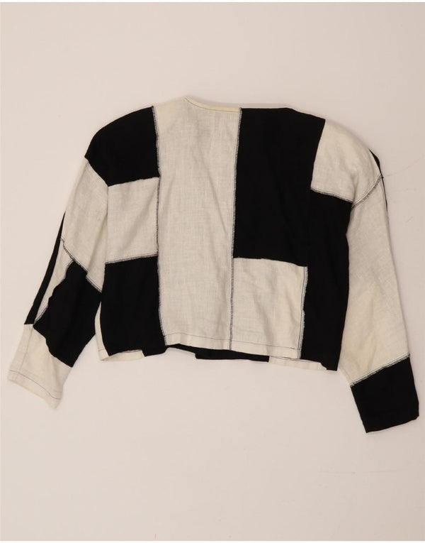 Vintage Womens Loose Fit Bolero Top UK 14 Medium Black Colourblock Linen