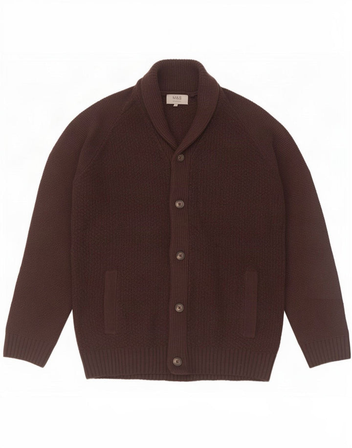 Maglione cardigan da uomo Marks & Spencer grande acrilico marrone