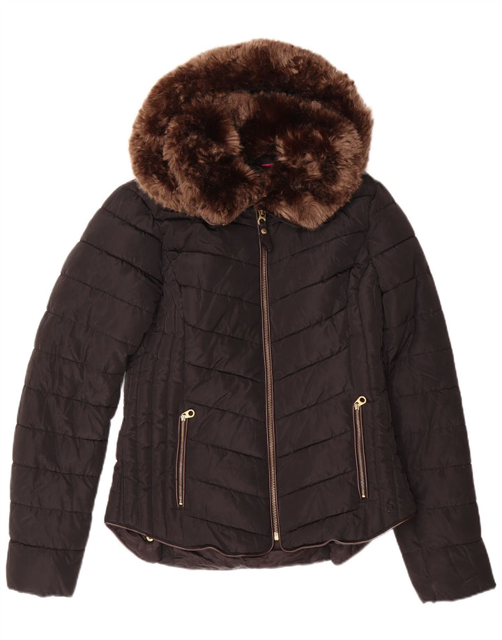 Giacca imbottita con cappuccio da donna Joules UK 10 piccola poliestere nero