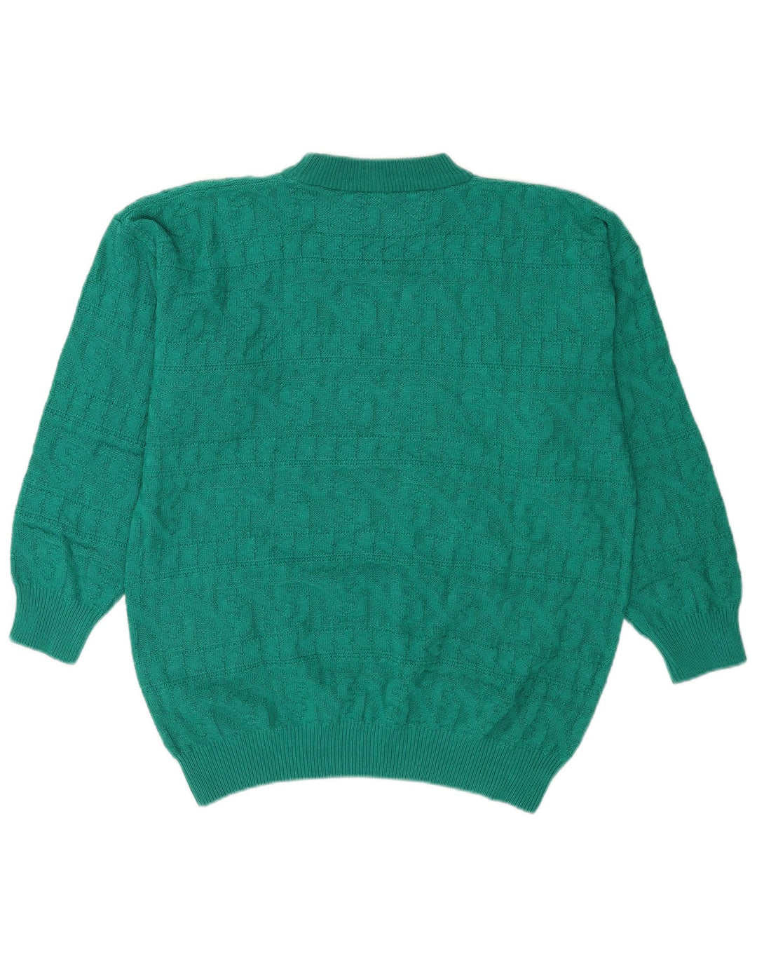 Maglione maglione collo alto da donna vintage UK 14 Verde medio geometrico