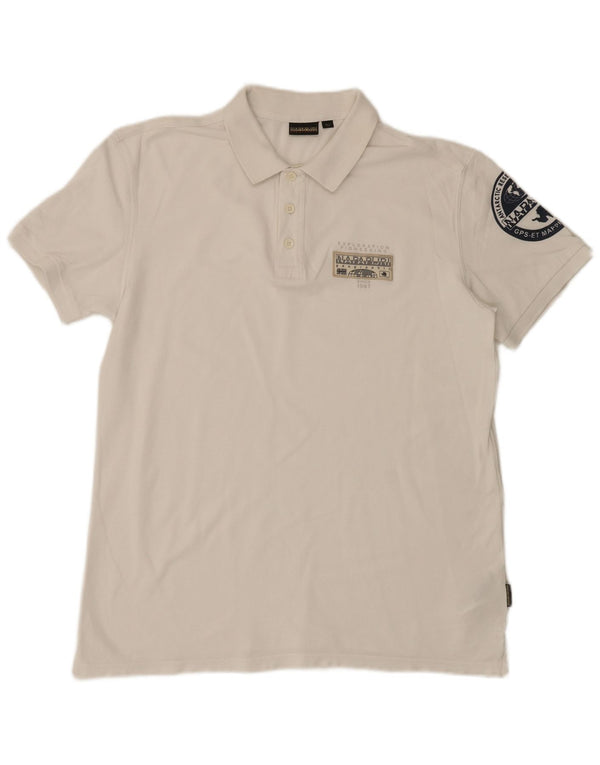 Polo da uomo con grafica geografica Napapijri XL in cotone bianco