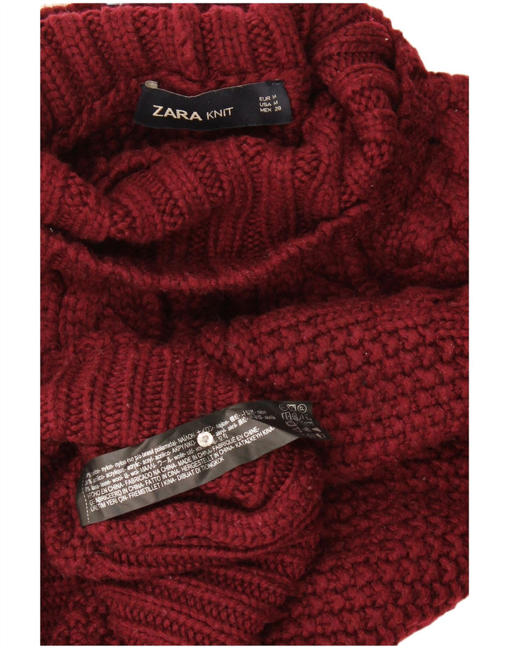 Zara Donna Maglione Corto Oversize con Collo Dolcevita UK 14 Borgogna Medio