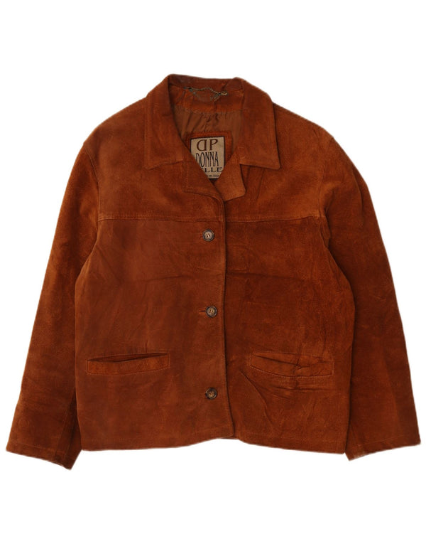 Giacca vintage in pelle scamosciata da donna EU 48 2XL in pelle marrone