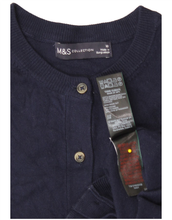 Maglione cardigan da donna Marks & Spencer UK 10 piccolo in viscosa blu navy