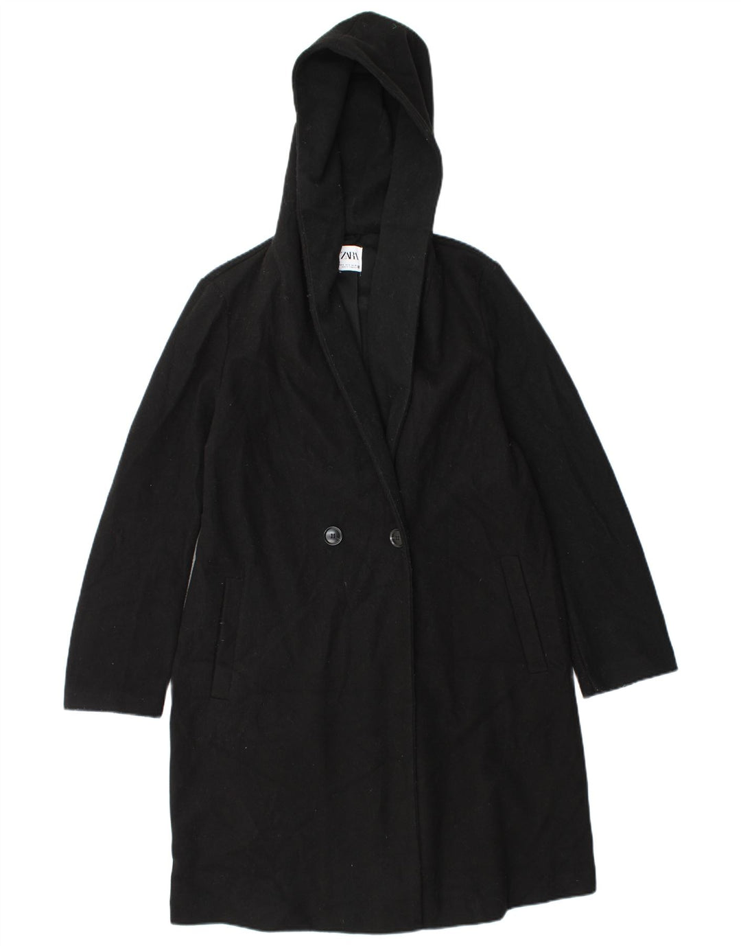 Cappotto doppiopetto oversize con cappuccio da donna Zara UK 10 piccolo nero