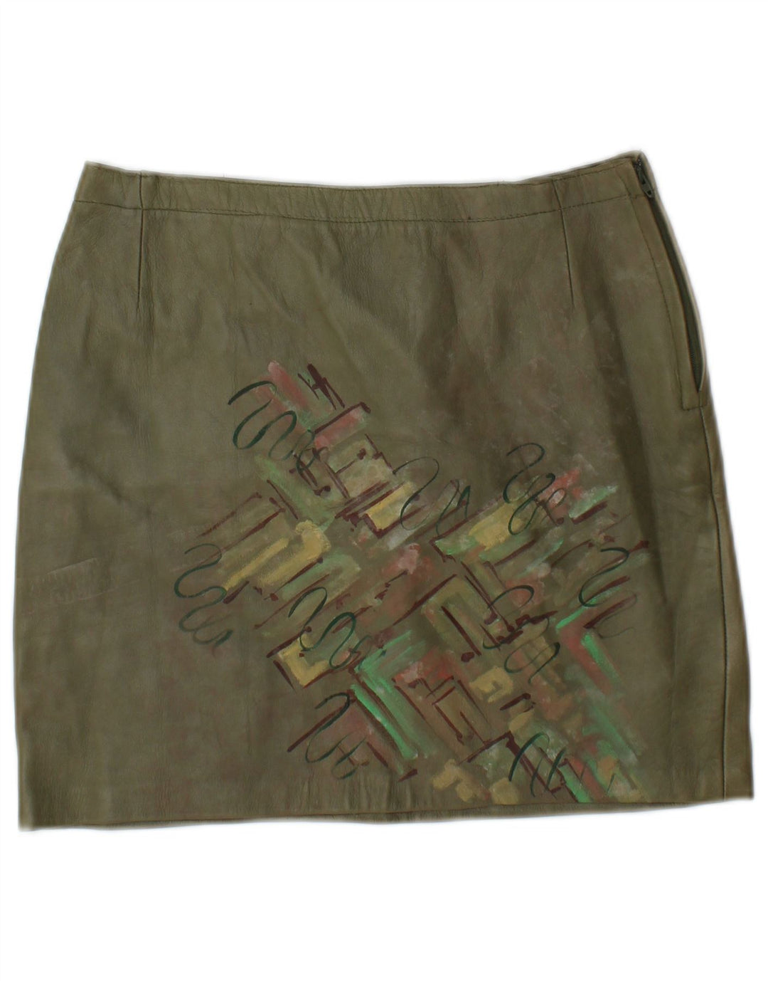 Minigonna in pelle grafica vintage da donna W26 piccola color kaki