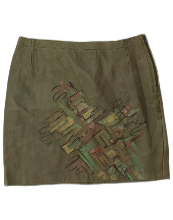 Minigonna in pelle grafica vintage da donna W26 piccola color kaki