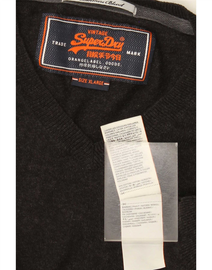 Maglione da uomo con scollo a V Superdry XL in cotone grigio