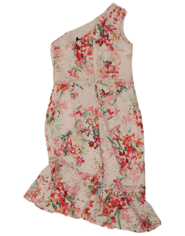 Abito monospalla in pizzo asimmetrico da donna Lipsy UK 14 Grande motivo floreale bianco