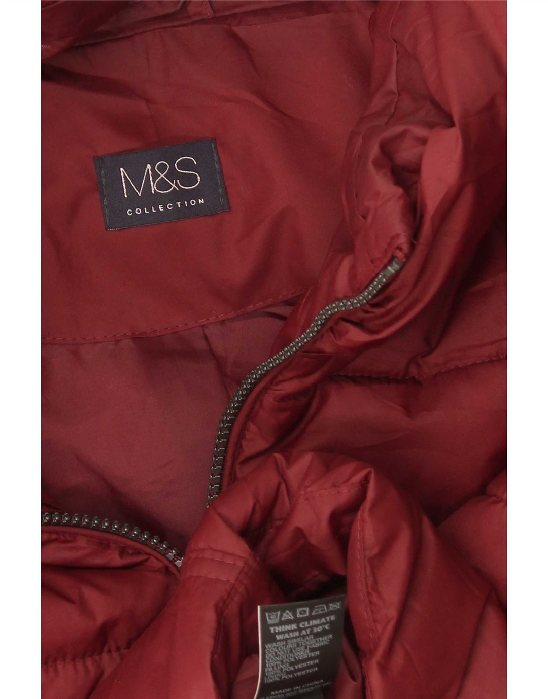 Giacca imbottita con cappuccio da donna Marks & Spencer UK 12 poliestere bordeaux medio