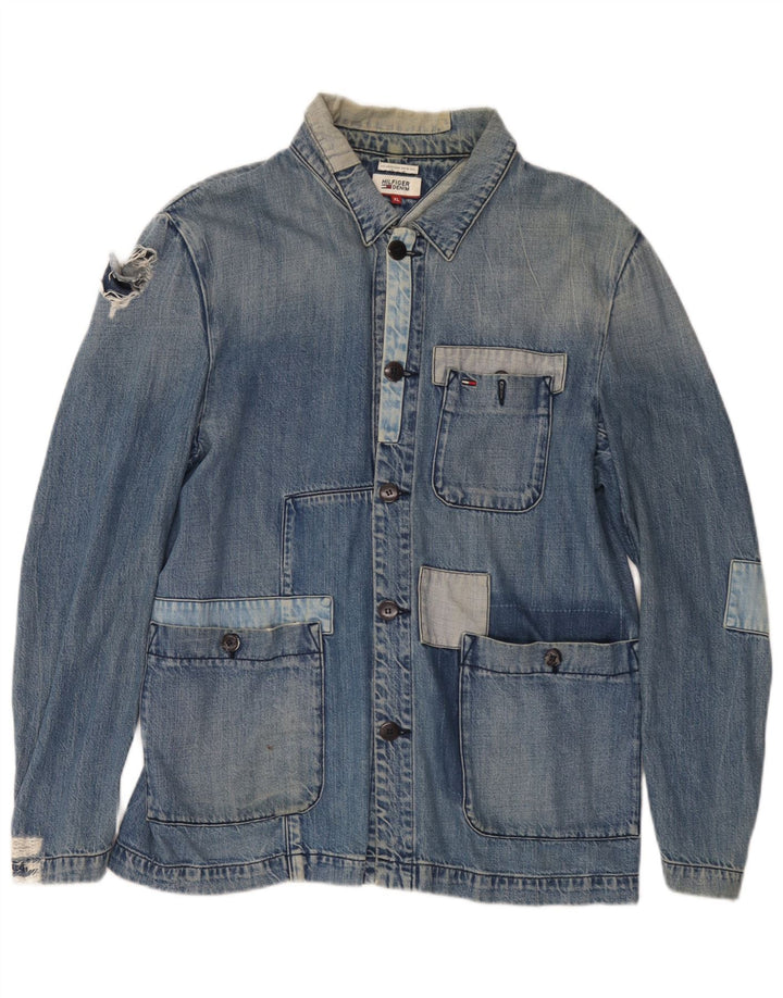 Giacca in denim invecchiato da donna Tommy Hilfiger UK 18 XL Patchwork blu