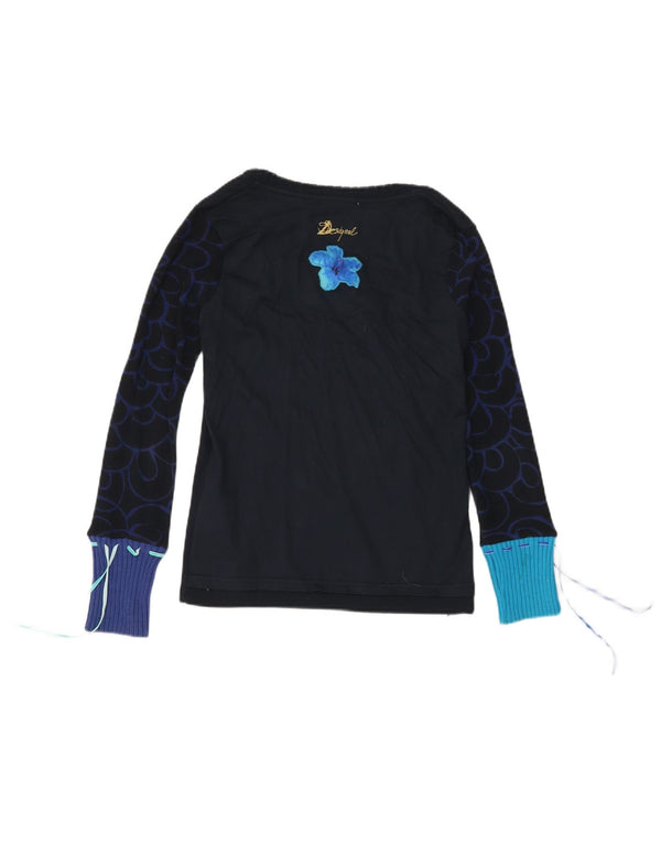 Desigual Donna Graphic Top Manica Lunga UK 12 Medio Blu Navy Farfalla