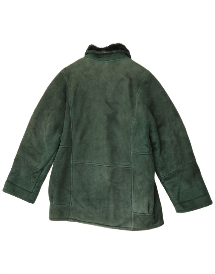 Giacca in shearling vintage da donna vestibilità ampia IT 46 Shearling verde grande