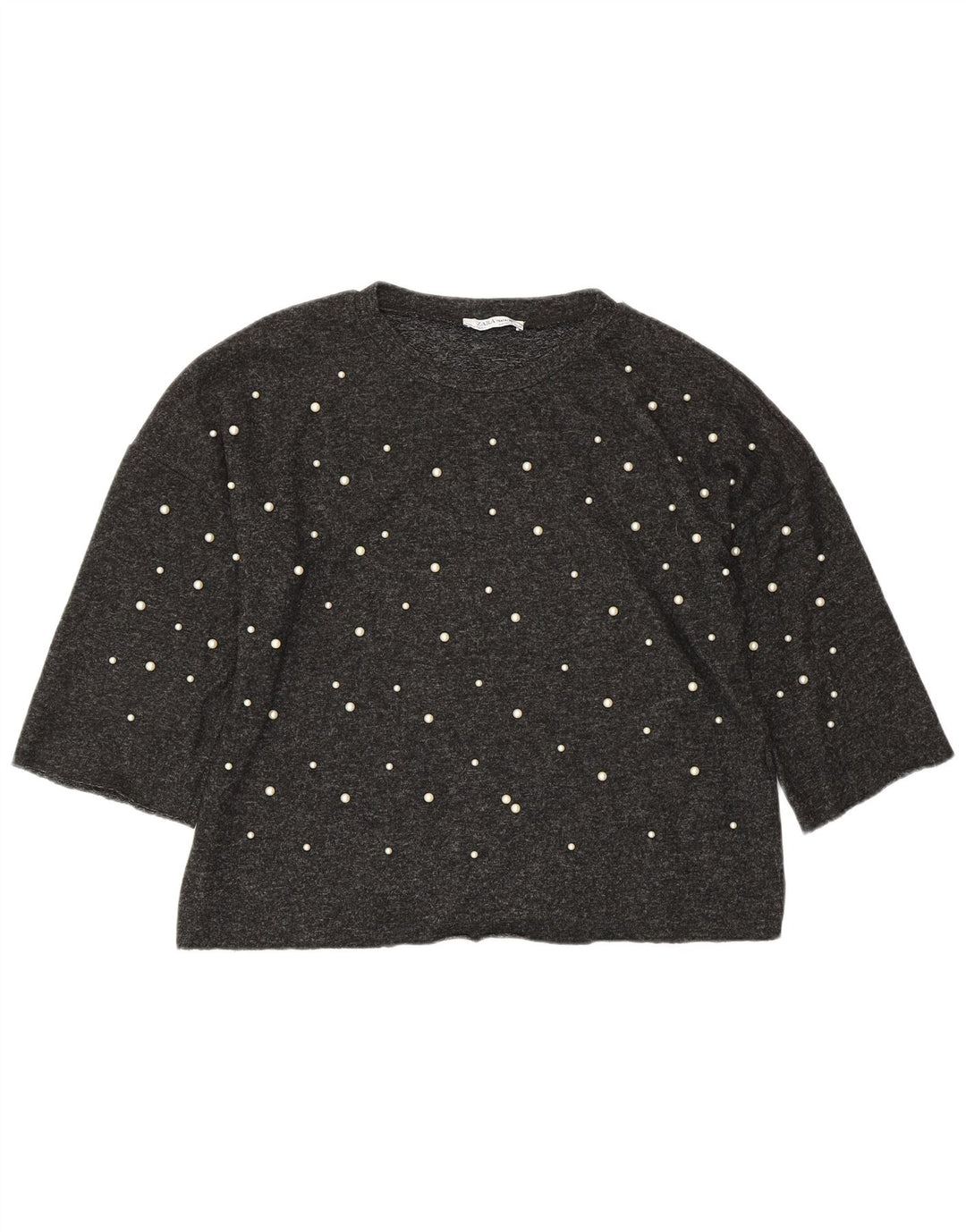 ZARA Top Corto Oversize da Donna Manica 3/4 UK 10 Small Grigio Viscosa