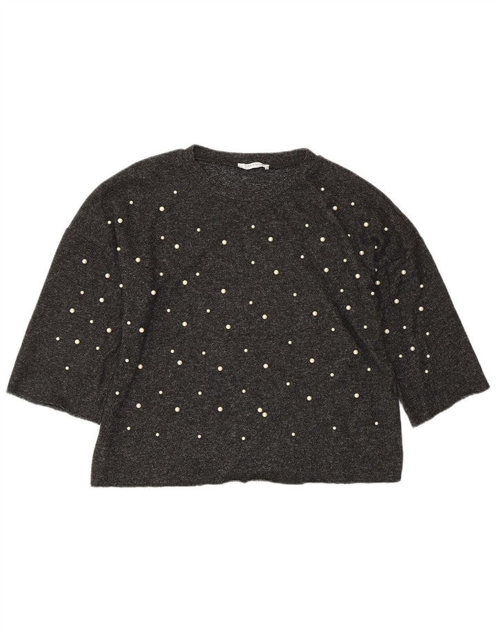 ZARA Top Corto Oversize da Donna Manica 3/4 UK 10 Small Grigio Viscosa