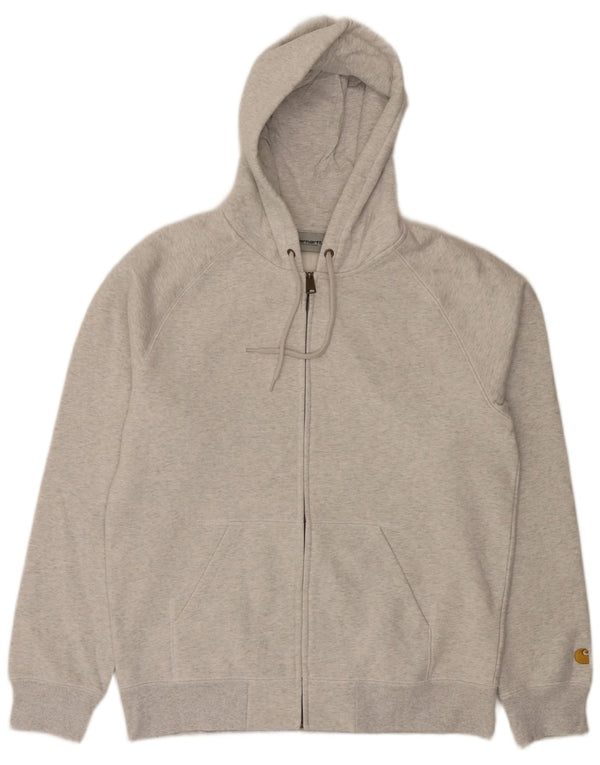 Maglione con cappuccio e zip da uomo Carhartt in cotone grigio medio
