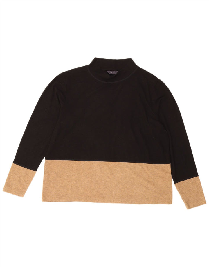 MARKS & SPENCER Camicetta da donna Top UK 16 Large Nero Poliestere a blocchi di colore