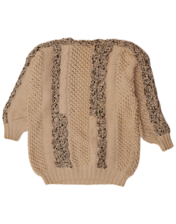Maglione maglione con scollo a barca da donna vintage UK 14 grande cotone a righe beige
