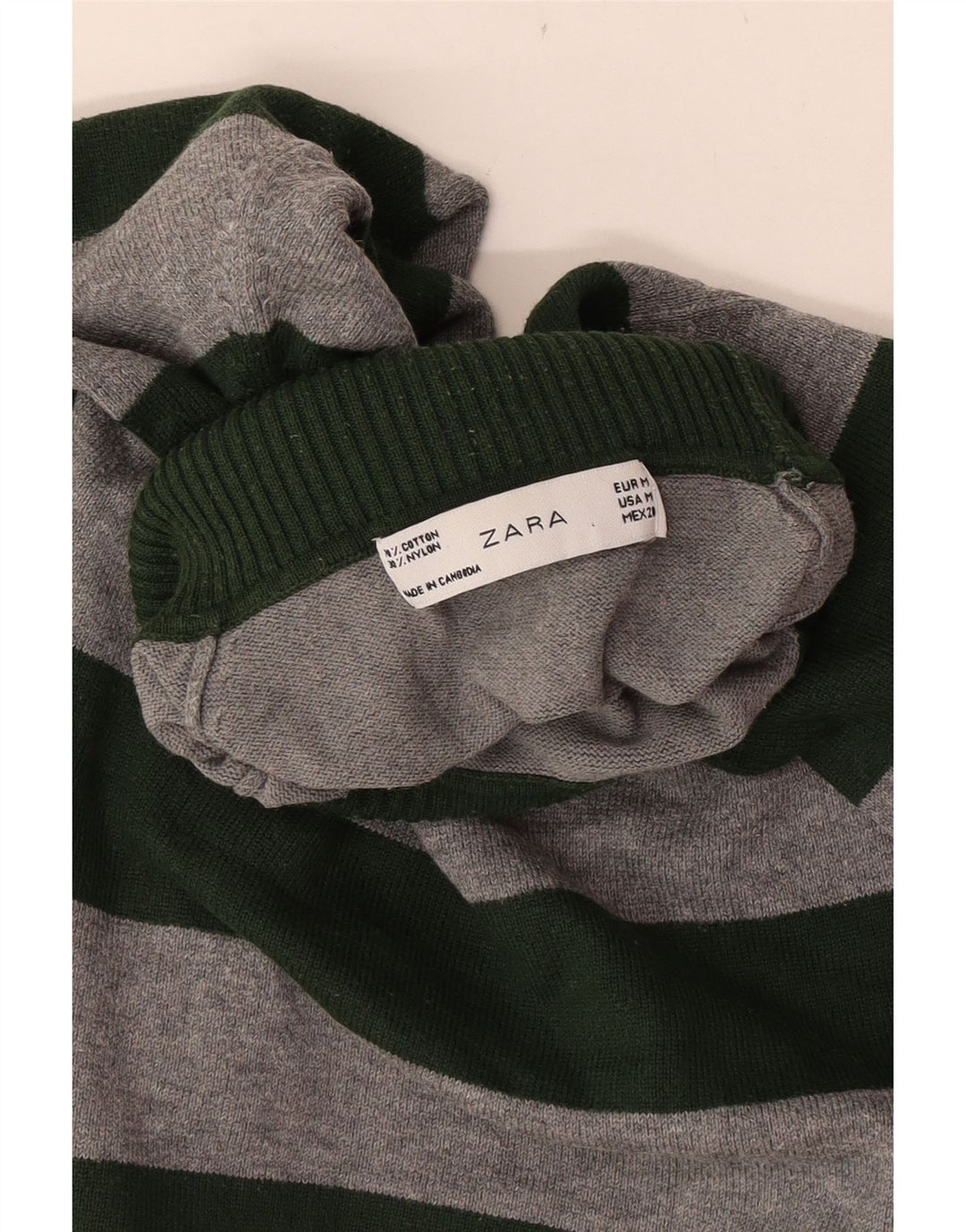 Maglione maglione a collo alto da donna Zara UK 12 Cotone a righe grigio medio