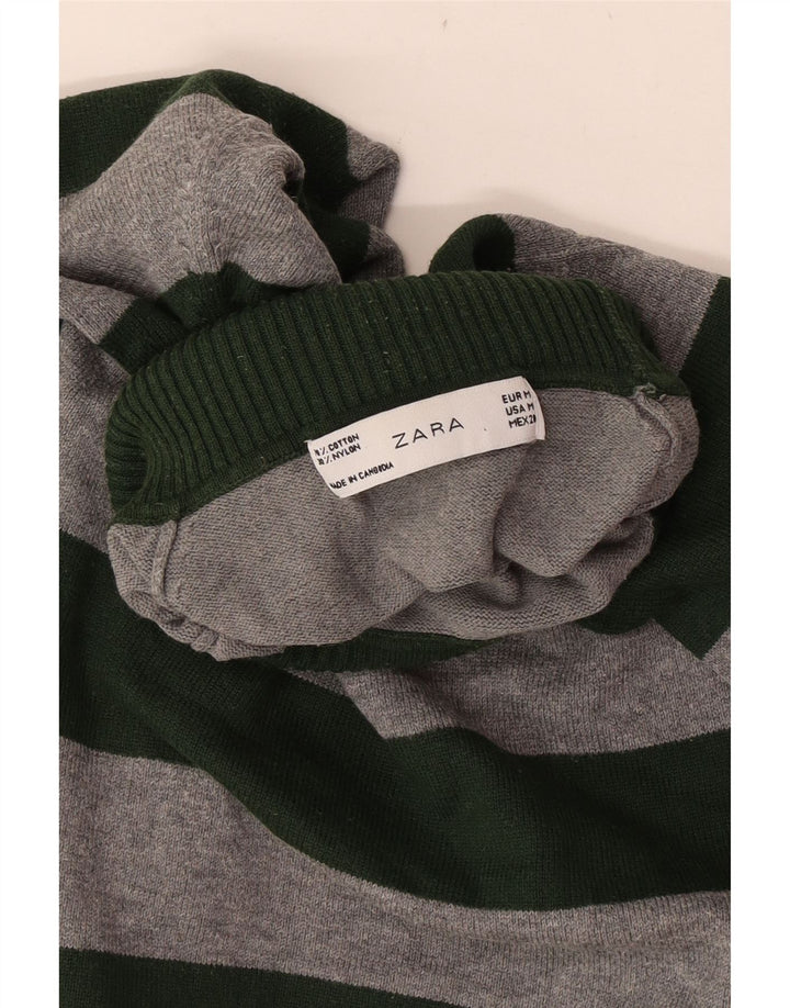 Maglione maglione a collo alto da donna Zara UK 12 Cotone a righe grigio medio