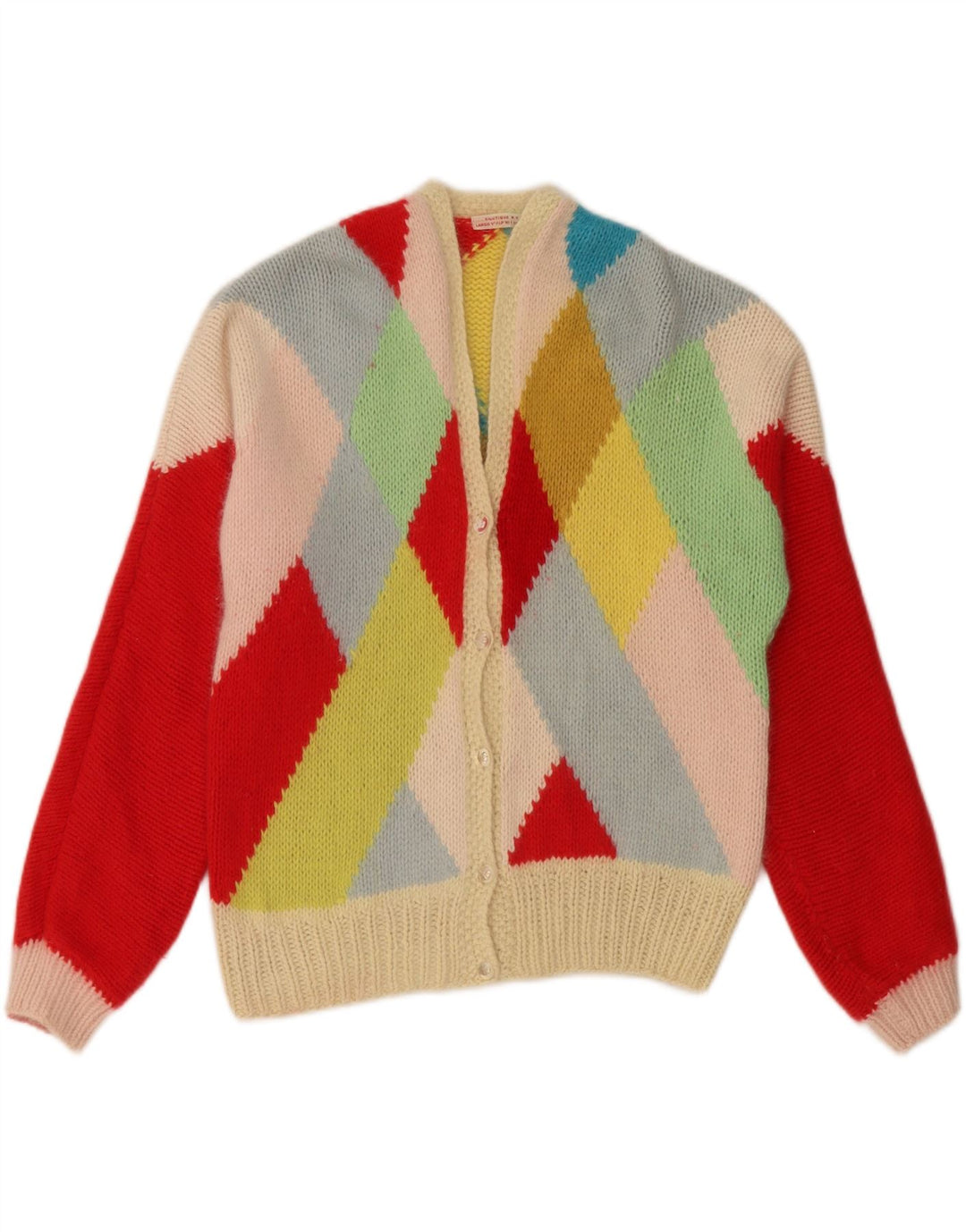 Maglione cardigan da donna VINTAGE UK 14 Grande Argyle multicolore/diamante