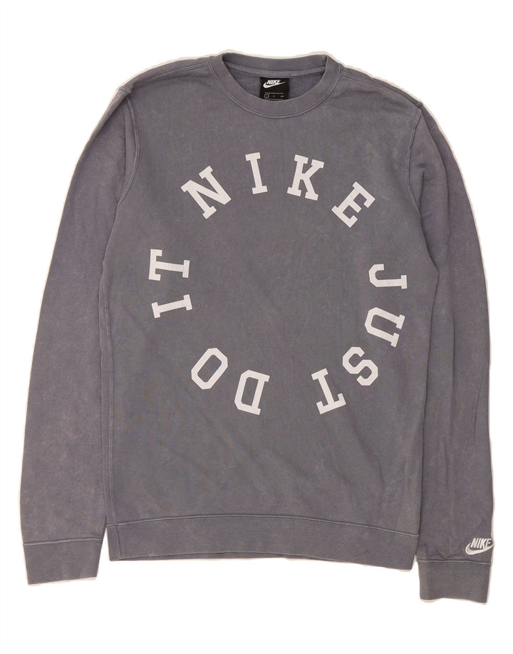 NIKE Mens Graphic Sweatshirt Jumper Small Blue Cotton Vintage Nike and Second-Hand Nike from Messina Hembry 