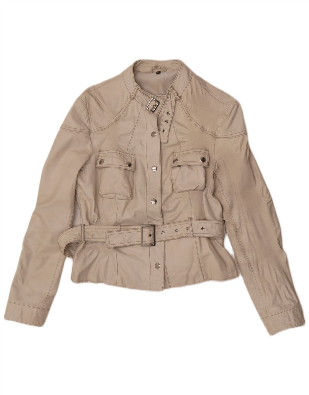 Giacca da corsa in pelle da donna vintage IT 46 grande in pelle bianca