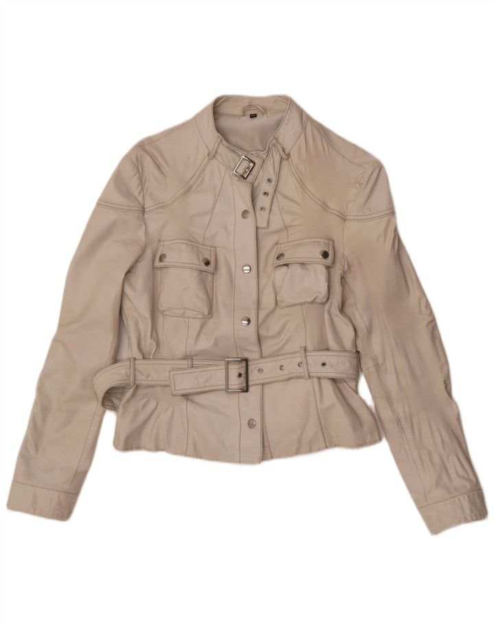 Giacca da corsa in pelle da donna vintage IT 46 grande in pelle bianca