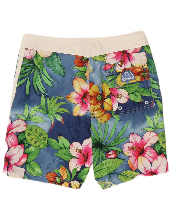 Pantaloncini da bagno da uomo Sundek blu medio poliestere floreale hawaiano