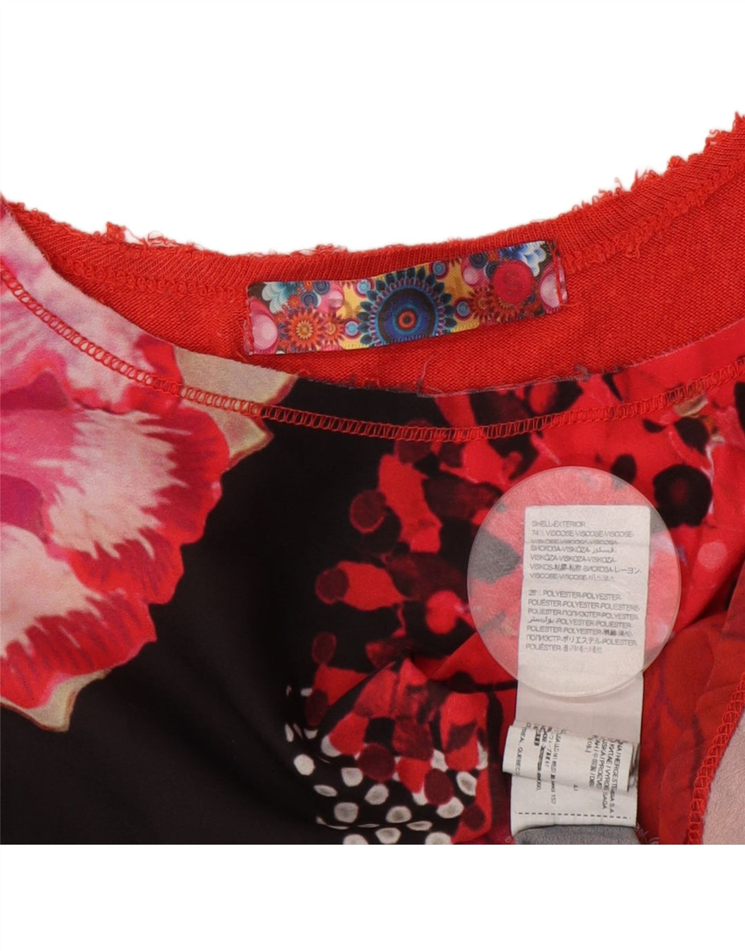 Desigual T-shirt oversize da donna con motivo pazzo, top UK 10, piccolo rosso floreale