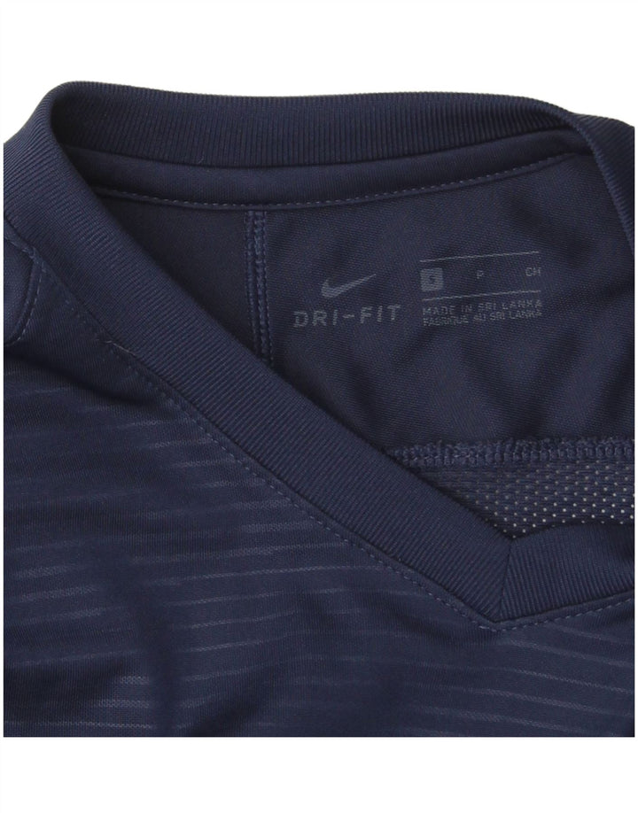 Nike - Maglia da uomo Dri Fit a maniche lunghe, piccola, in poliestere color block blu navy