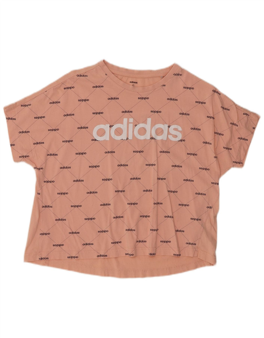 ADIDAS T-shirt corta con grafica oversize da donna UK 8/10 piccola in cotone rosa