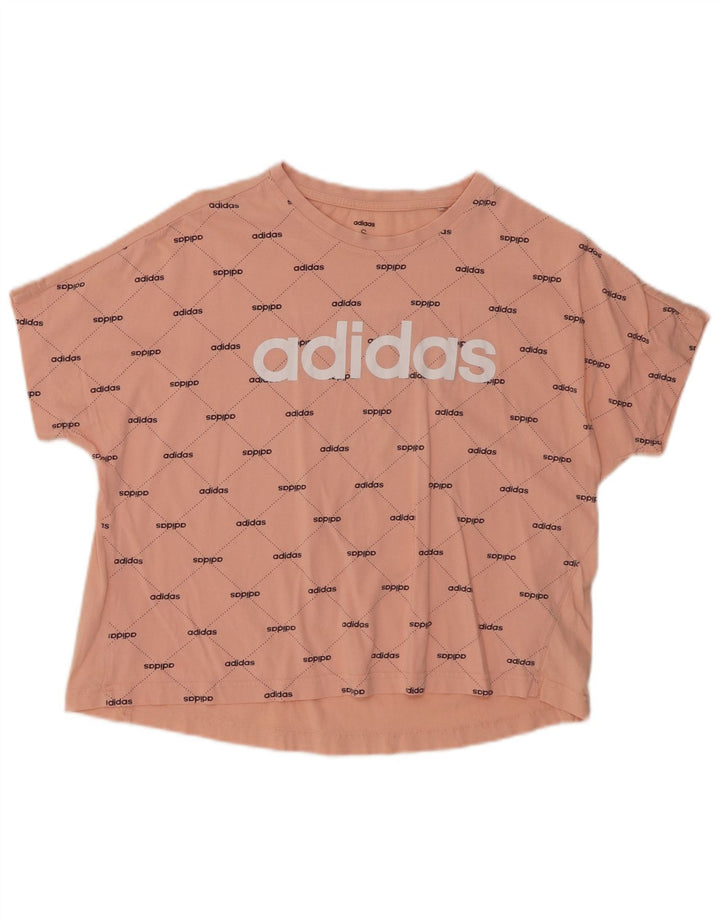 ADIDAS T-shirt corta con grafica oversize da donna UK 8/10 piccola in cotone rosa