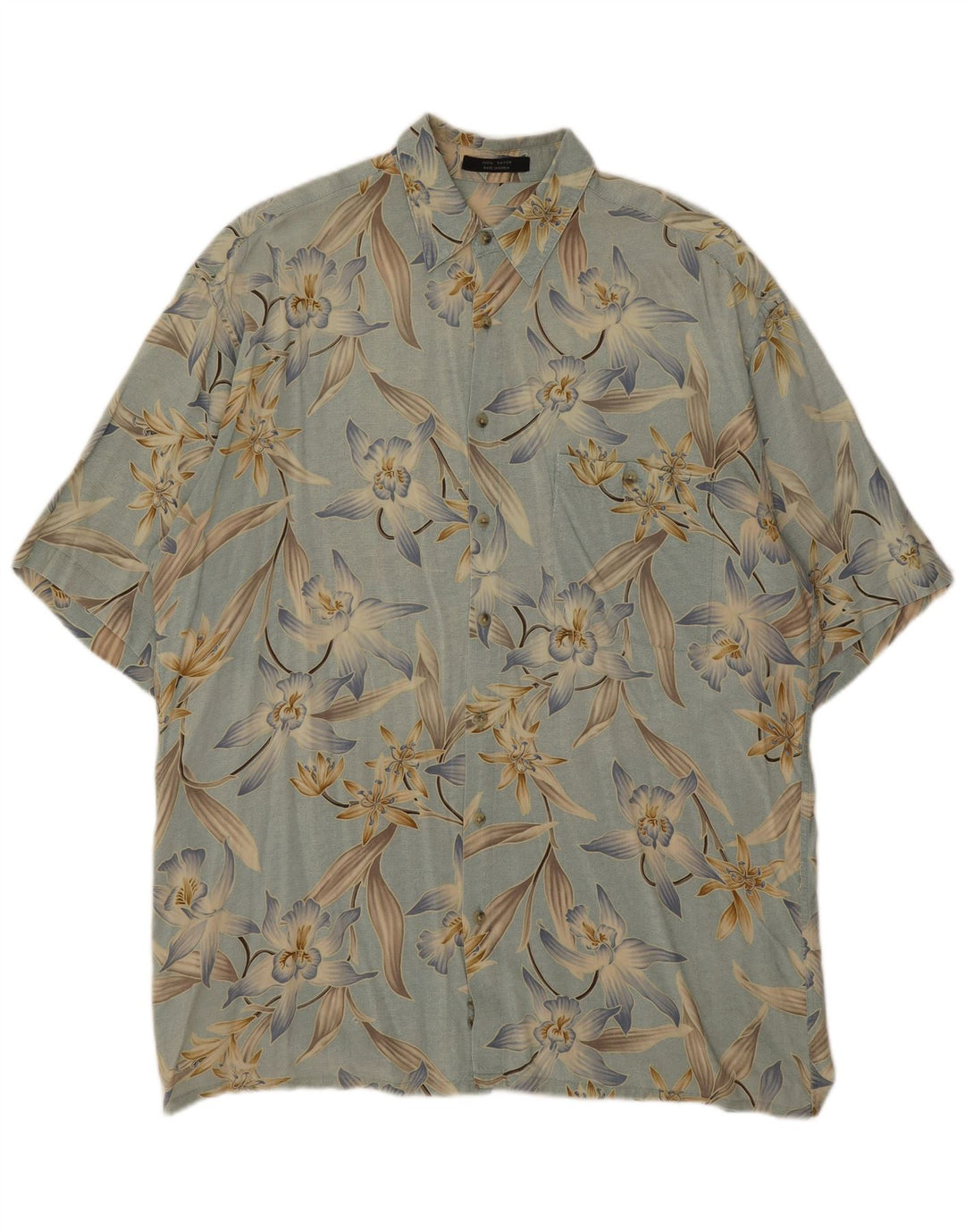 Camicia vintage da uomo a maniche corte in rayon floreale blu grande