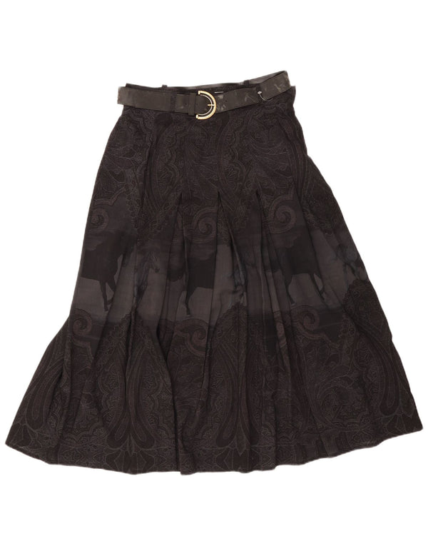 Gonna svasata a vita alta da donna vintage IT 46 Large W28 Paisley nero