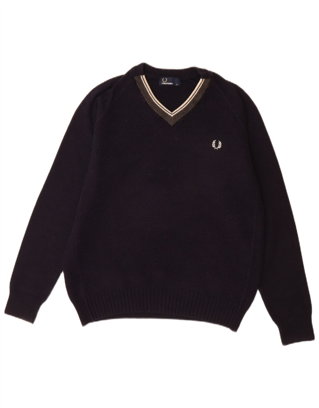 FRED PERRY Maglione da uomo con scollo a V in lana blu navy medio