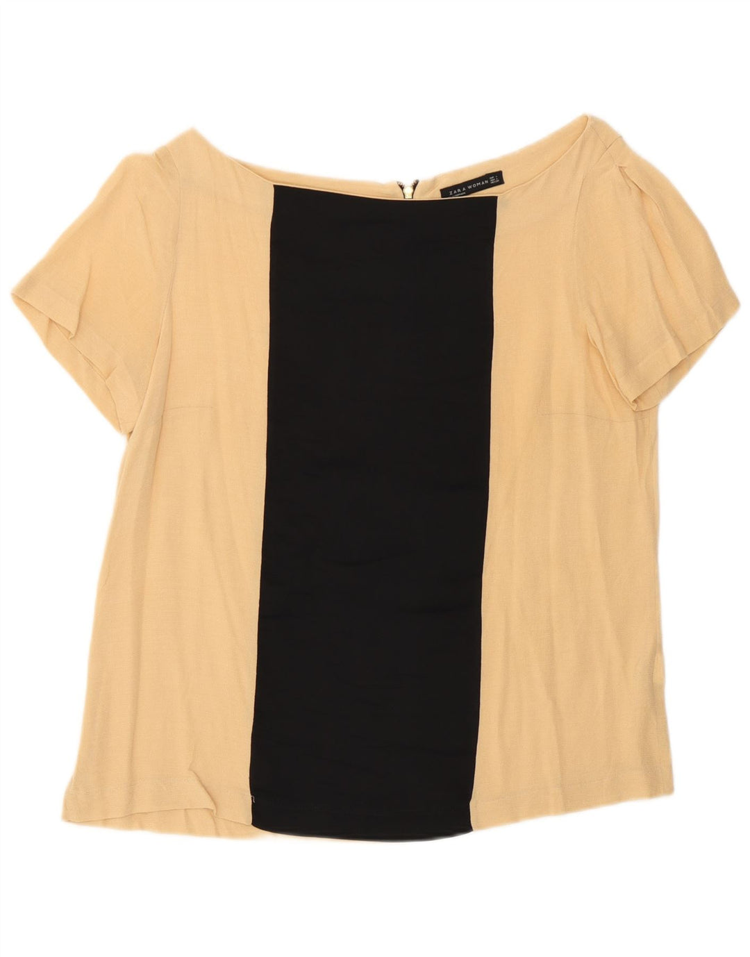 Top Blusa Donna Zara UK 16 Large Beige Colourblock Viscosa