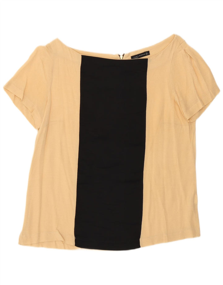 Top Blusa Donna Zara UK 16 Large Beige Colourblock Viscosa