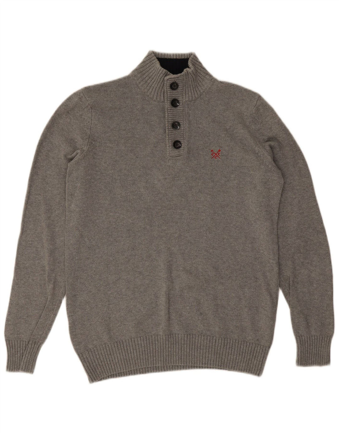 Crew Clothing Maglione da uomo con collo a bottoni, grande cotone grigio