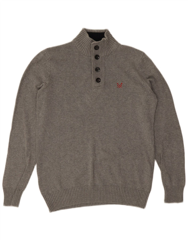 Crew Clothing Maglione da uomo con collo a bottoni, grande cotone grigio