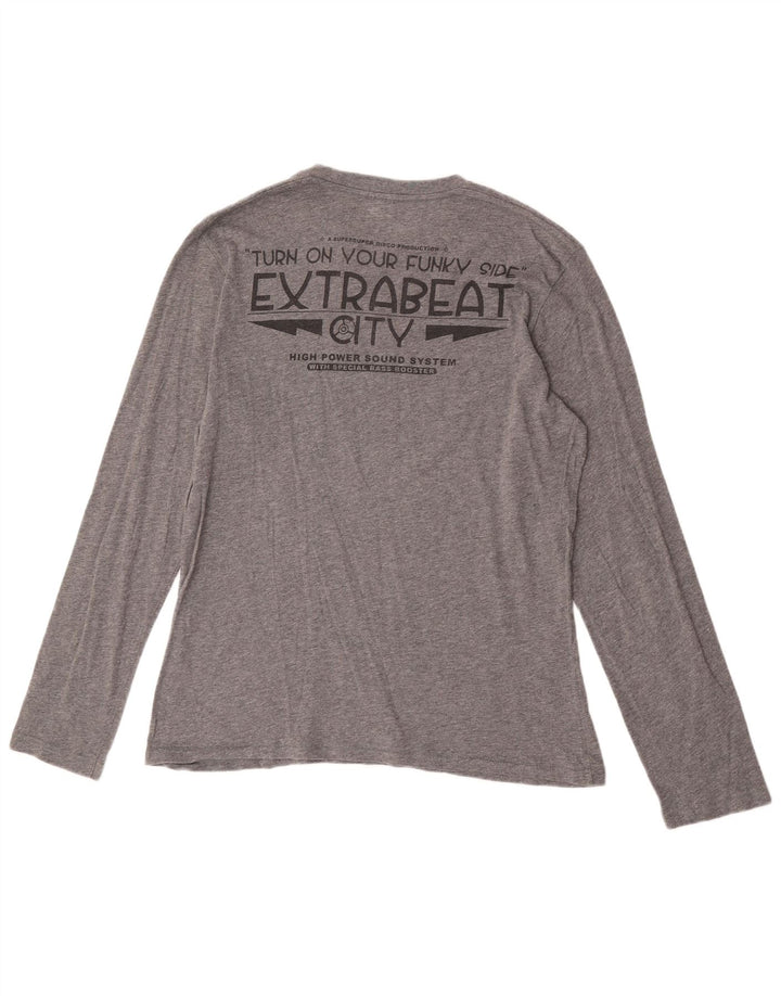 Top grafico da uomo Benetton a maniche lunghe in cotone grigio medio