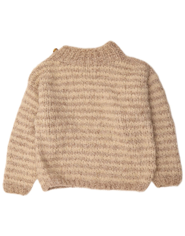 Maglione maglione vintage da donna con collo dolcevita UK 18 XL a righe beige