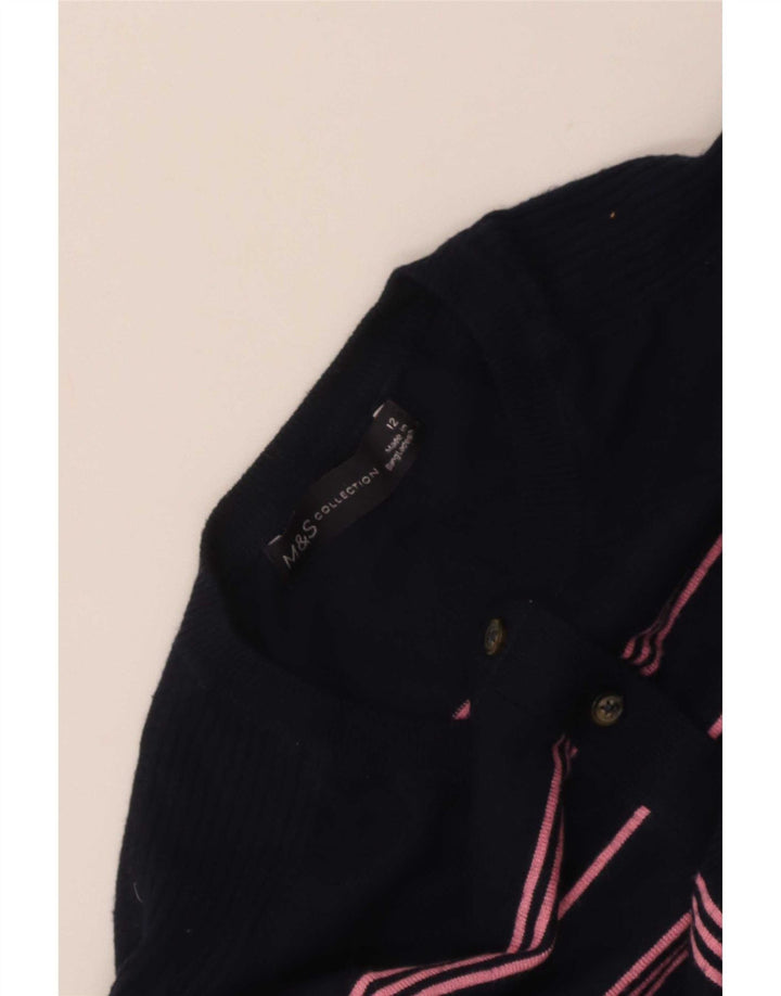 Maglione cardigan corto da donna Marks & Spencer UK 12 medio blu navy a righe