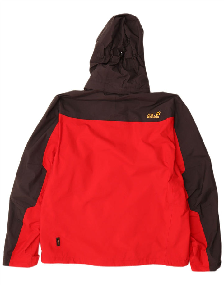 JACK WOLFSKIN Giacca antipioggia da uomo con cappuccio UK 40/42 Large Rosso Colorblock