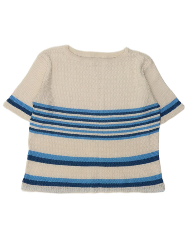 Maglione maglione con scollo a barca da donna VINTAGE UK 16 grandi strisce bianche