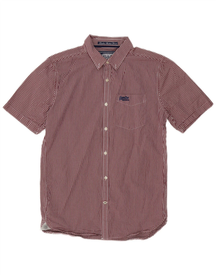 Camicia a maniche corte da uomo Superdry in cotone a quadretti bordeaux medio